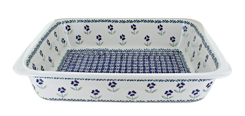 Polish Pottery Blue Daisy Large Rectangular Baker