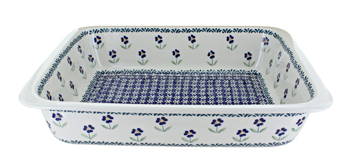Polish Pottery Blue Daisy Large Rectangular Baker