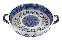 Polish Pottery Peach Blossom Small Round Baker with Handles