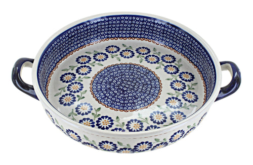 Polish Pottery Peach Blossom Small Round Baker with Handles