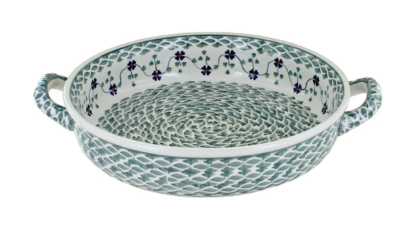 Sage Floral Small Round Baker with Handles