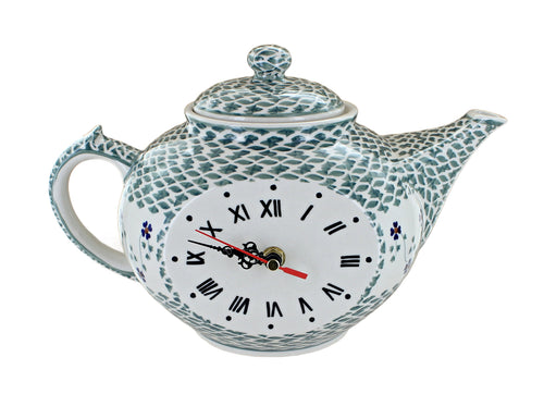 Polish Pottery Sage Floral Mantle Teapot Clock