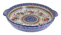 Polish Pottery Red Daisy Pie Plate with Handles