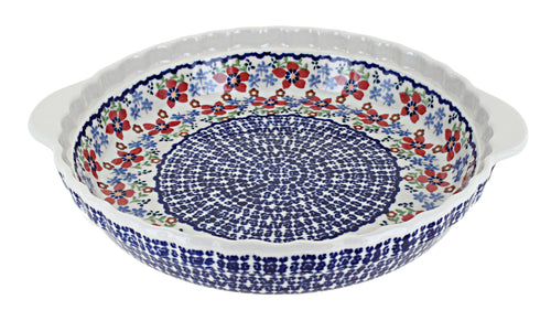 Polish Pottery Red Poppy Pie Plate With Handles