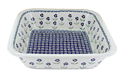 Polish Pottery Blue Daisy Large Square Baker