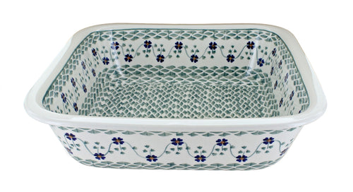 Polish Pottery Sage Floral Large Square Baker