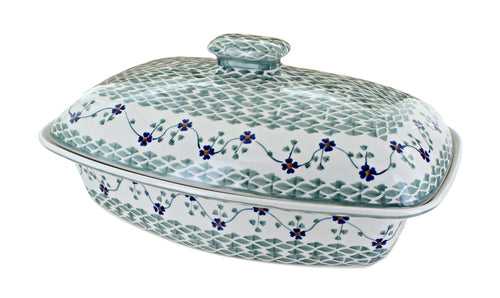 Polish Pottery Sage Floral Covered Baker