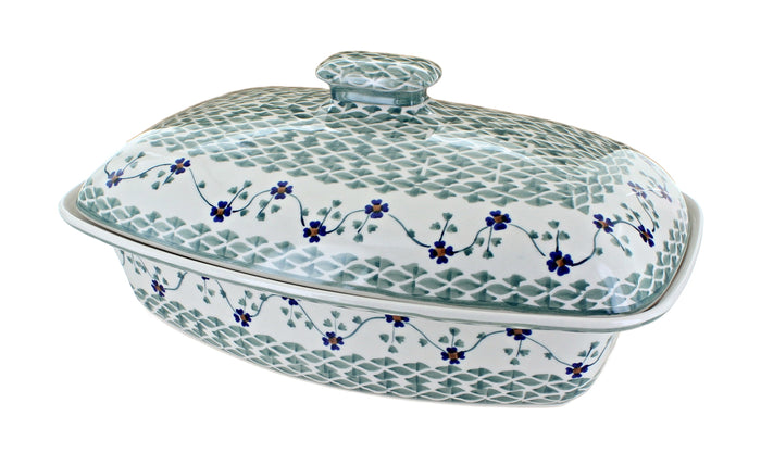 Polish Pottery Sage Floral Covered Baker