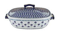 Polish Pottery Blue Daisy Roaster with Lid