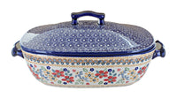Polish Pottery Red Daisy Roaster with Lid