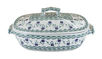 Polish Pottery Sage Floral Roaster with Lid