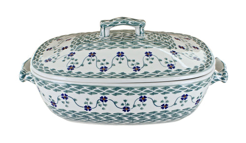 Polish Pottery Sage Floral Roaster with Lid