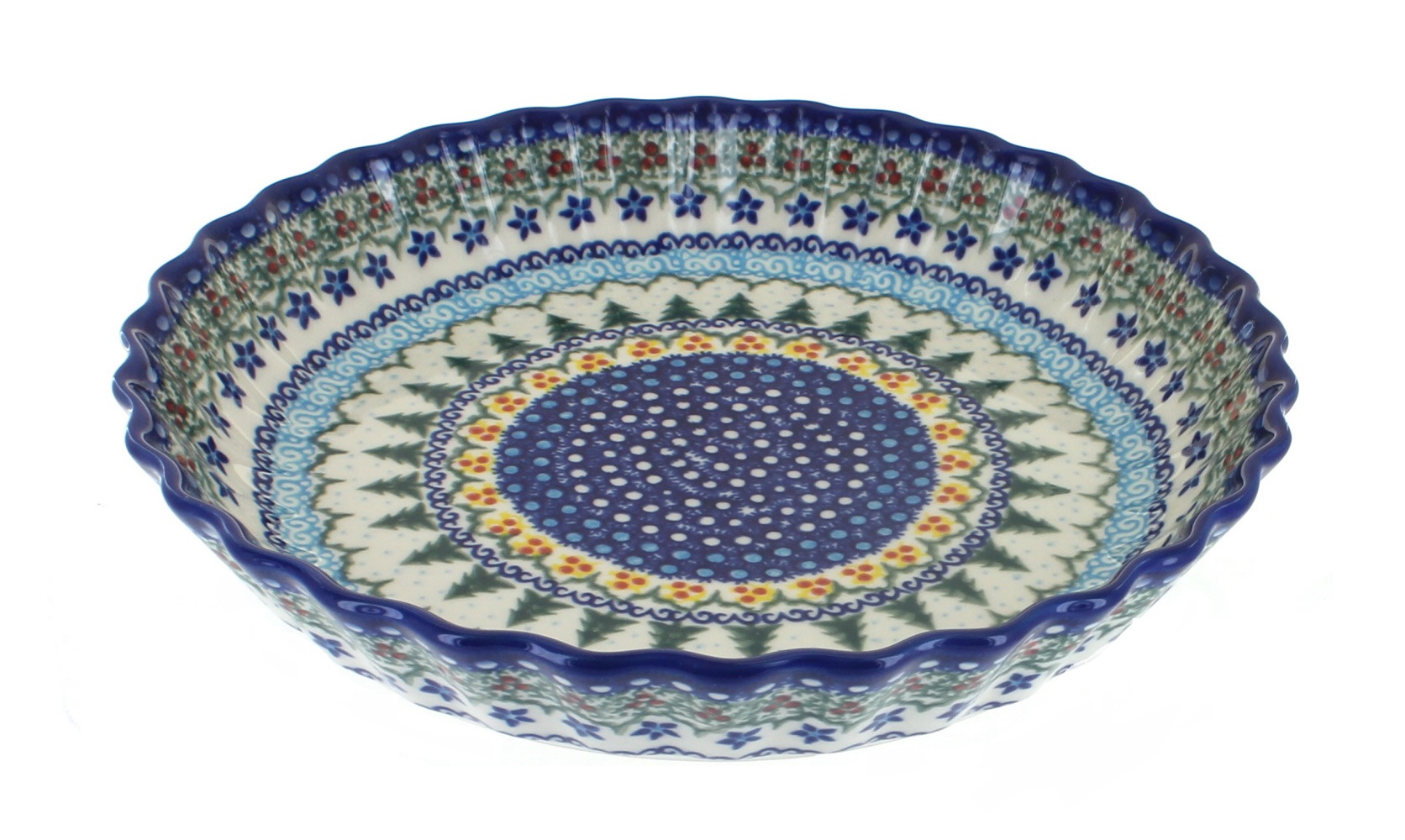 Blue Rose Polish Pottery | Holiday Pine Pie Plate