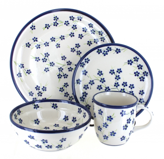 Blue Rose Polish Pottery  Willow 4 Piece Place Setting - Service for 1