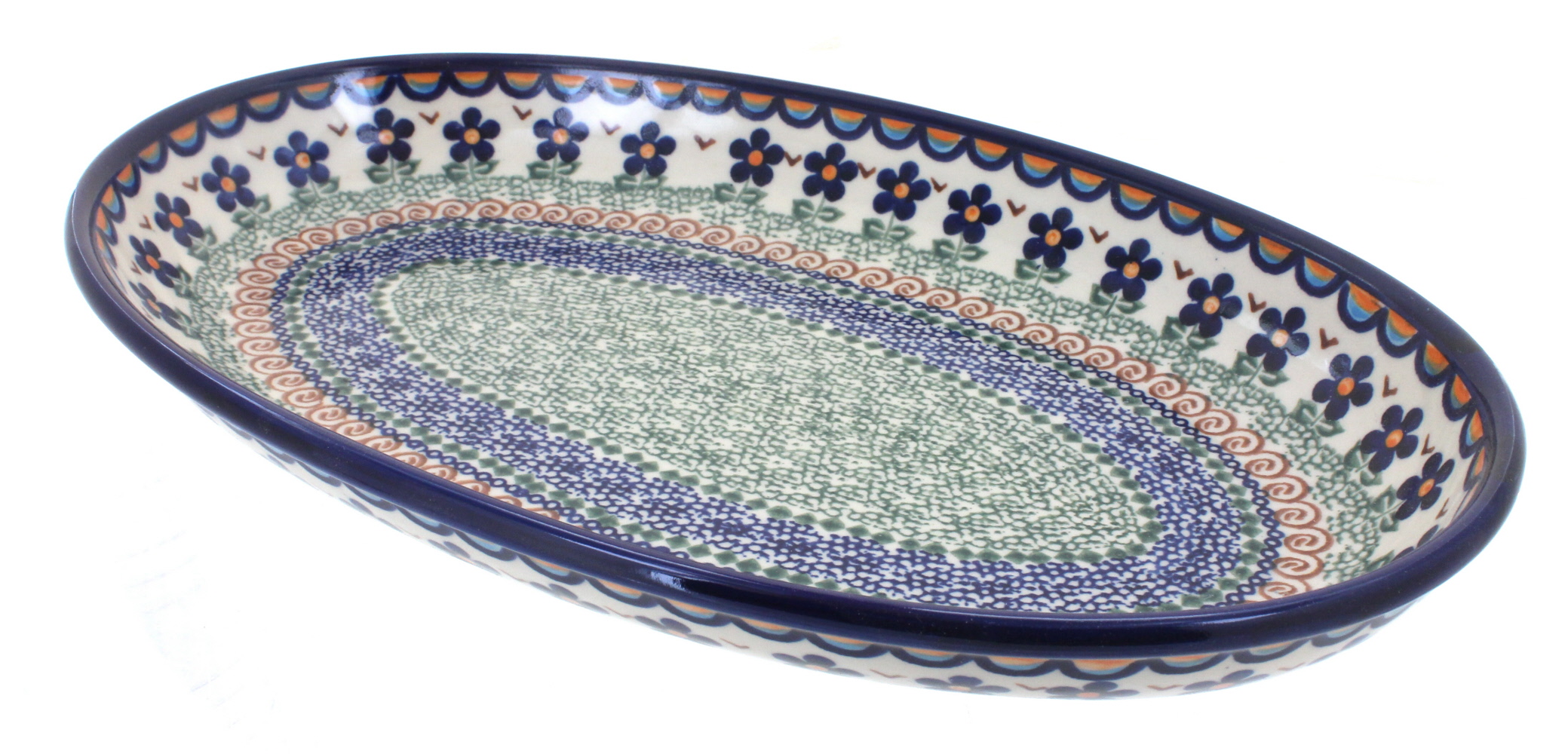 Blue Rose Polish Pottery | Aztec Flower Oval Platter