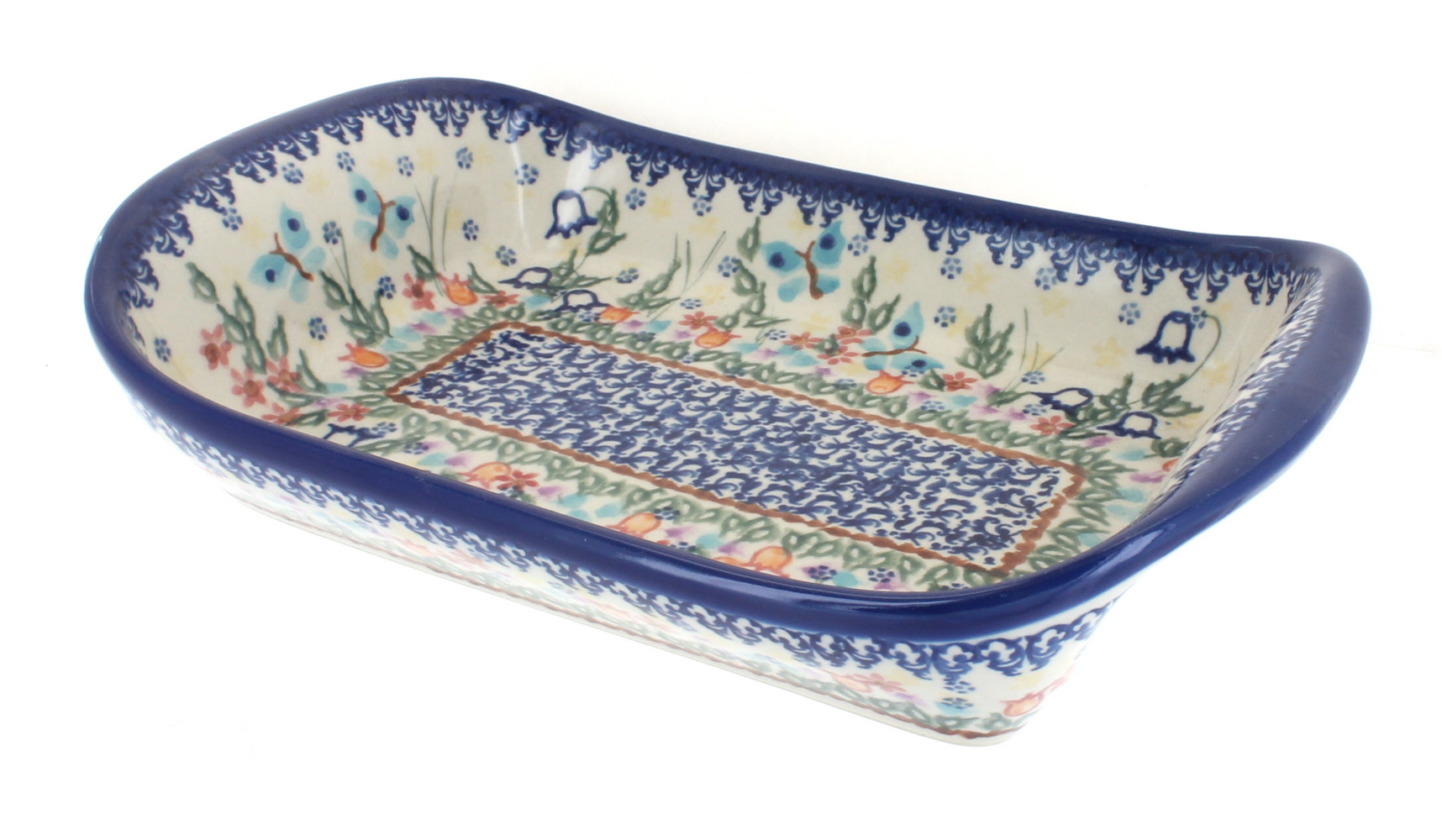 Blue Rose Polish Pottery | Garden of Eden Large Serving Tray with Handles