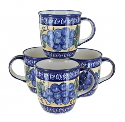 Grapes 4 Piece Mug Set with Cobalt Trim