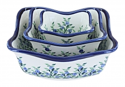 Porcelain Vine 3 Piece Square Scallop Bowl Set