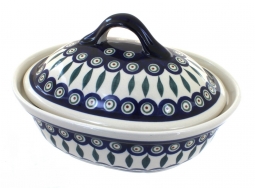 Peacock Small Oval Baker with Lid