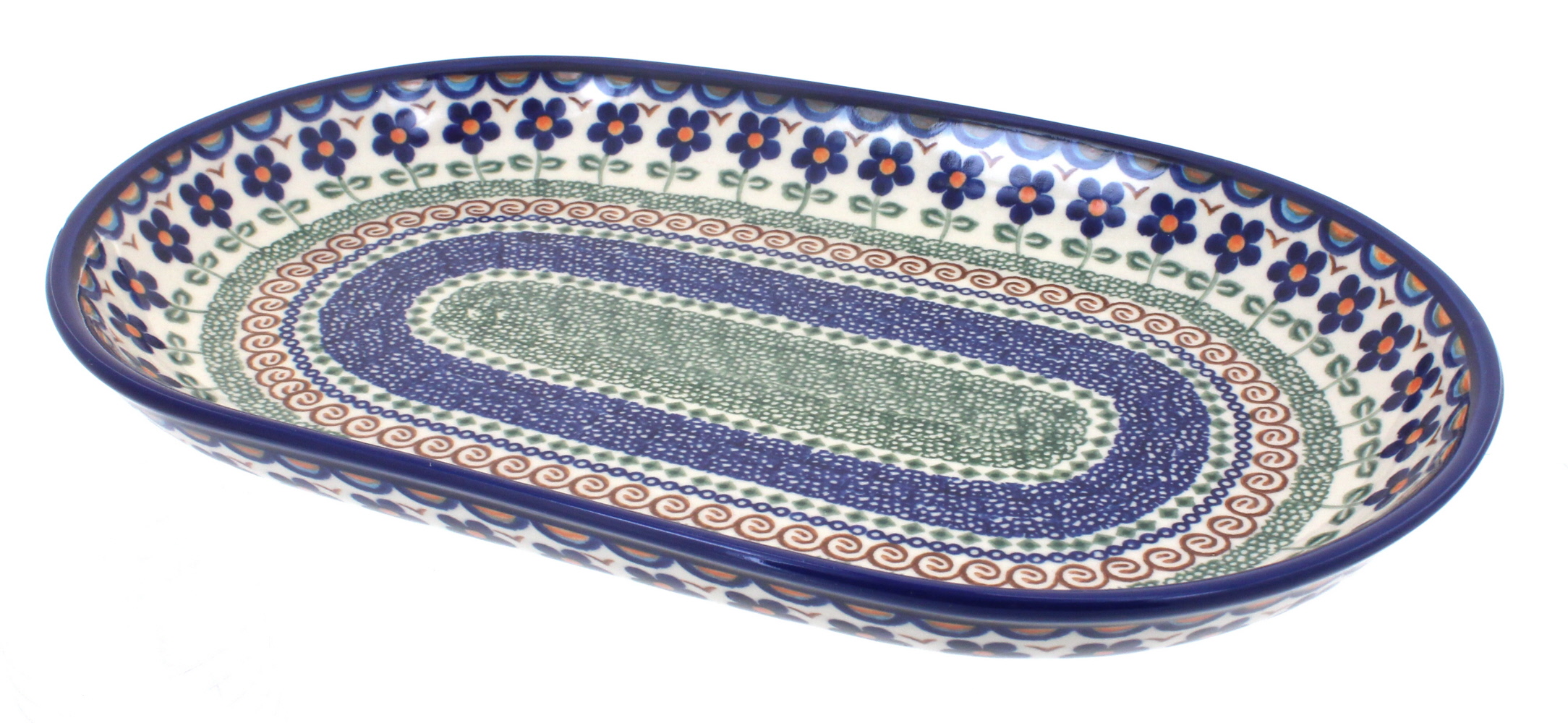 Blue Rose Polish Pottery | Aztec Flower Large Oval Dish