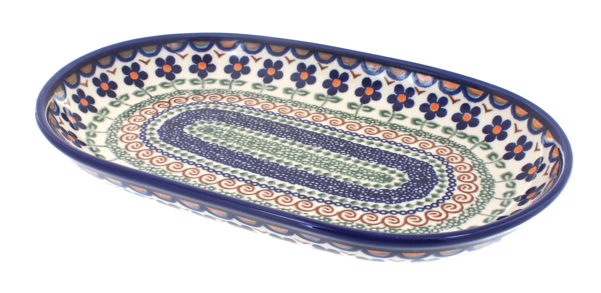 Blue Rose Polish Pottery | Aztec Flower Medium Oval Dish