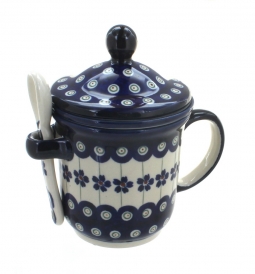 Flowering Peacock Mug with Strainer & Spoon