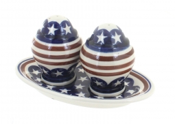 Stars & Stripes Salt & Pepper Shakers with Dish