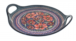 Jungle Flower Round Serving Tray with Handles