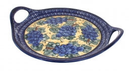 Grapes Round Tray with Handles - Cobalt Trim