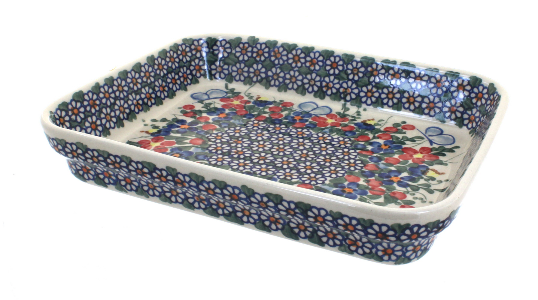 Blue Rose Polish Pottery | Garden Butterfly Medium Rectangular Baker