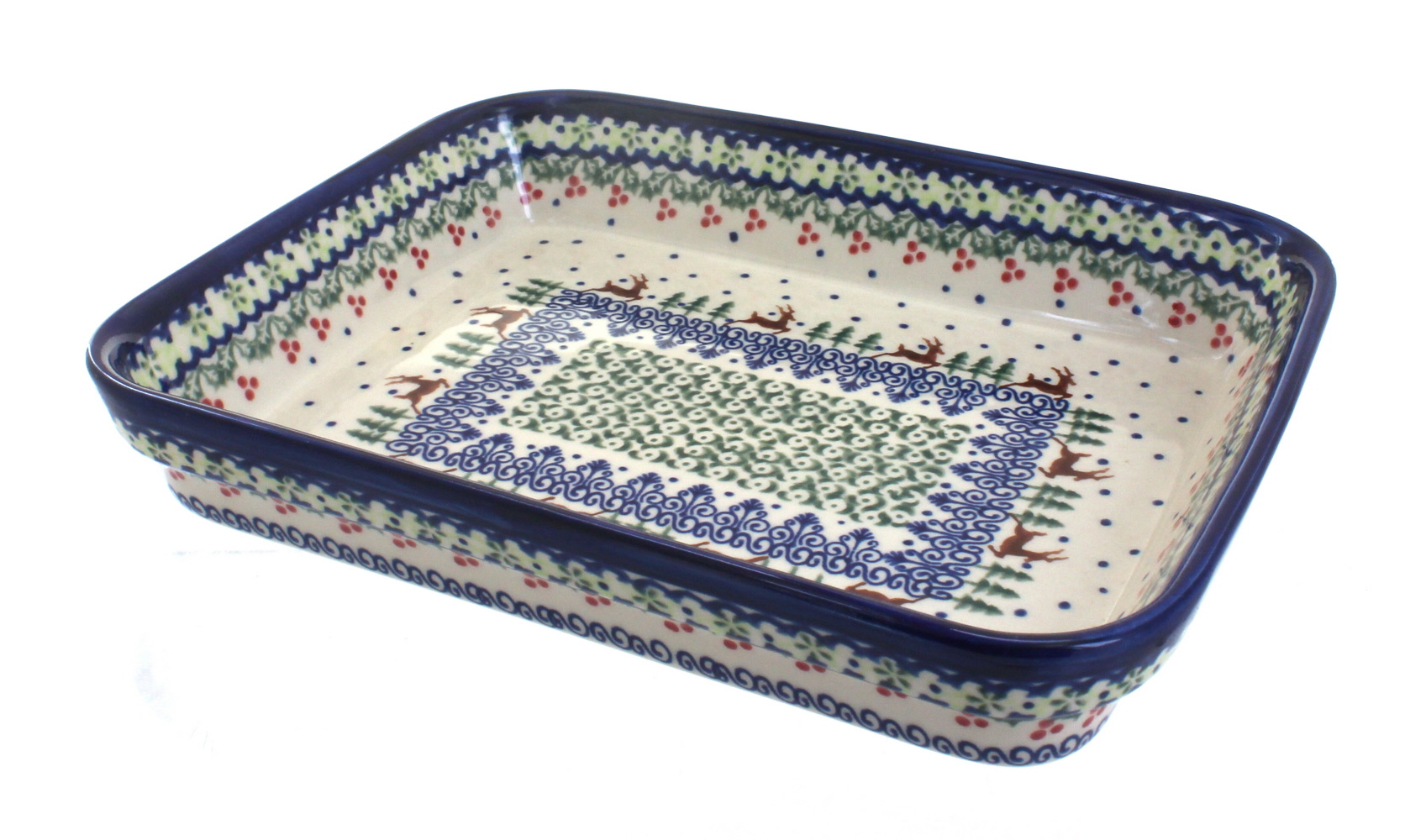 Blue Rose Polish Pottery | Reindeer Delight Medium Rectangular Baker