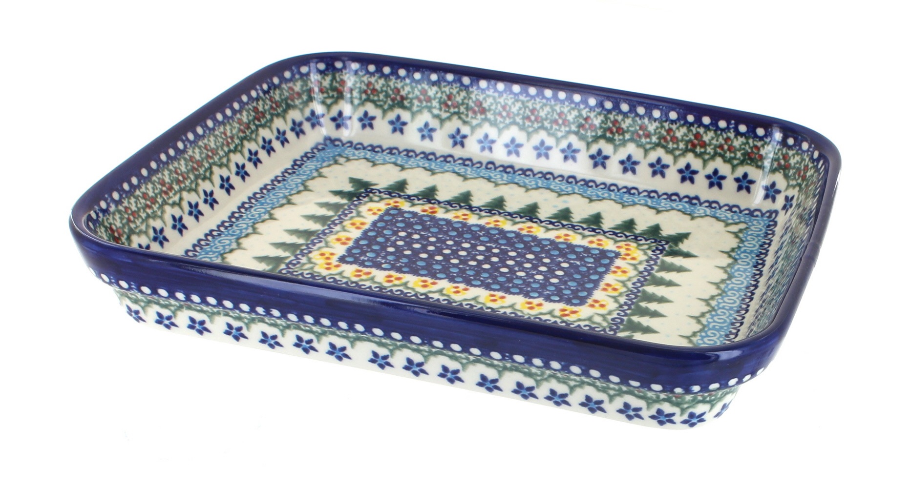 Blue Rose Polish Pottery | Holiday Pine Medium Rectangular Baker