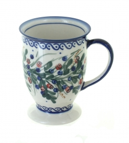 DesignPac Cobalt Blue & White Pedestal Coffee Mugs - 8 oz w/ Leaves