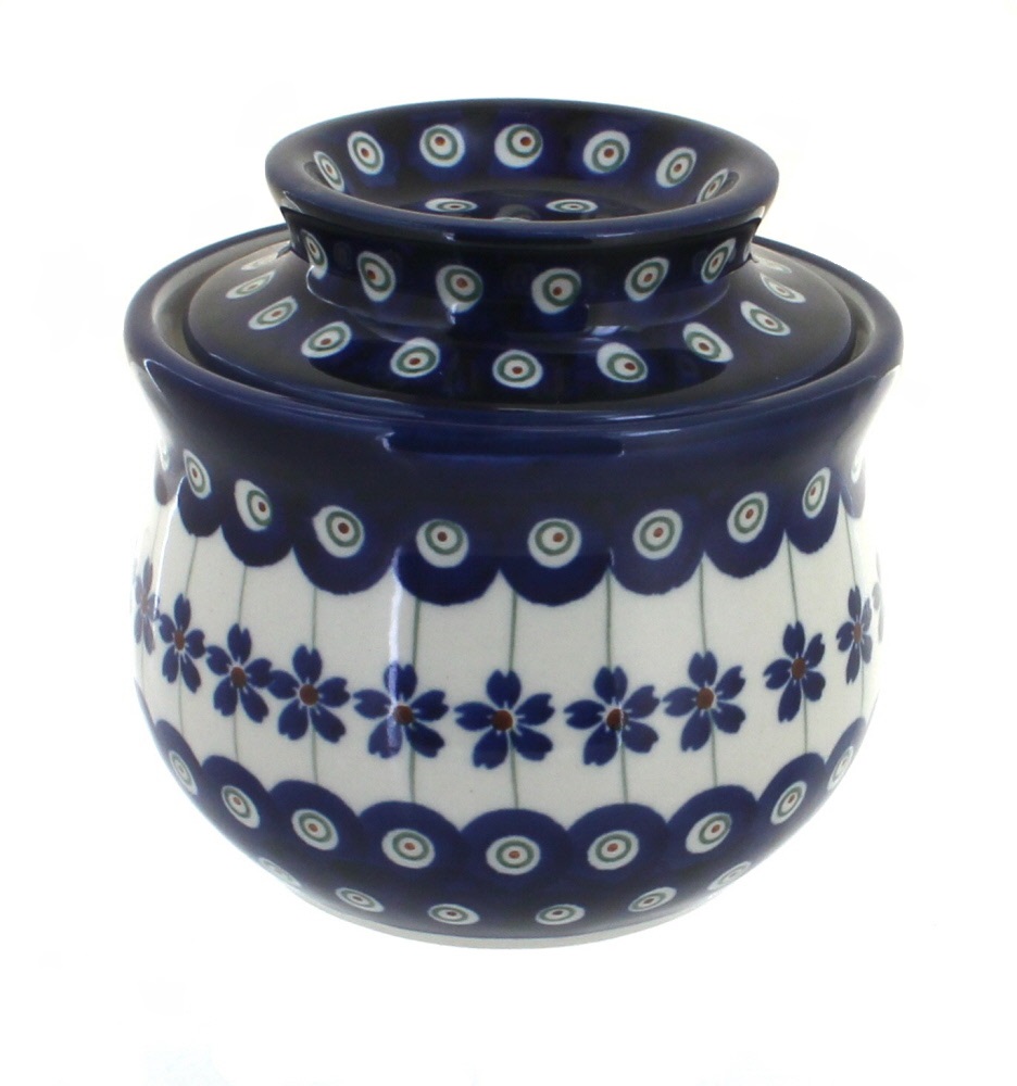 Blue Rose Polish Pottery Flowering Peacock French Butter Dish