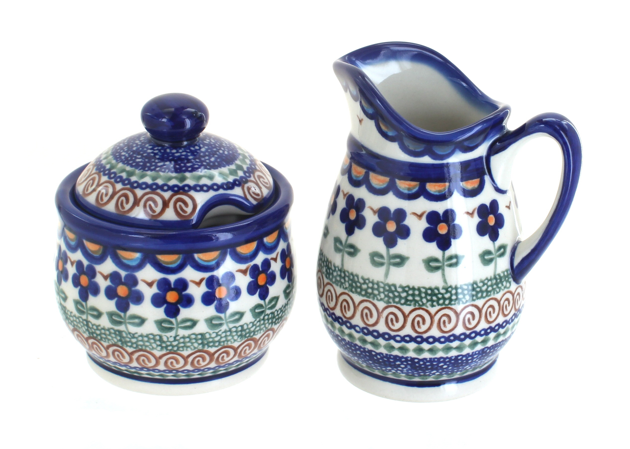 Blue Rose Polish Pottery | Aztec Flower Cream & Sugar Set