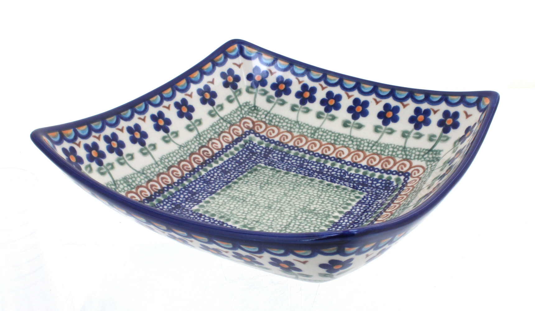 Blue Rose Polish Pottery | Aztec Flower Square Serving Dish