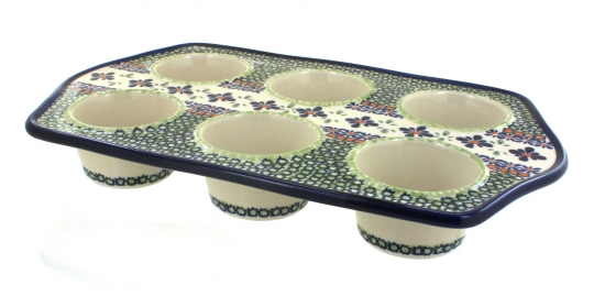 Blue Rose Polish Pottery  Spring Blossom Muffin Pan