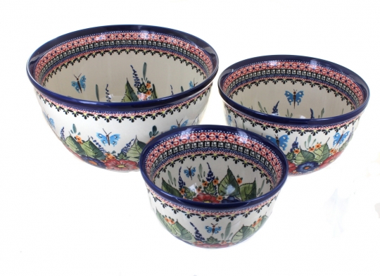 Blue Rose Polish Pottery  Flowering Peacock Large Mixing Bowl