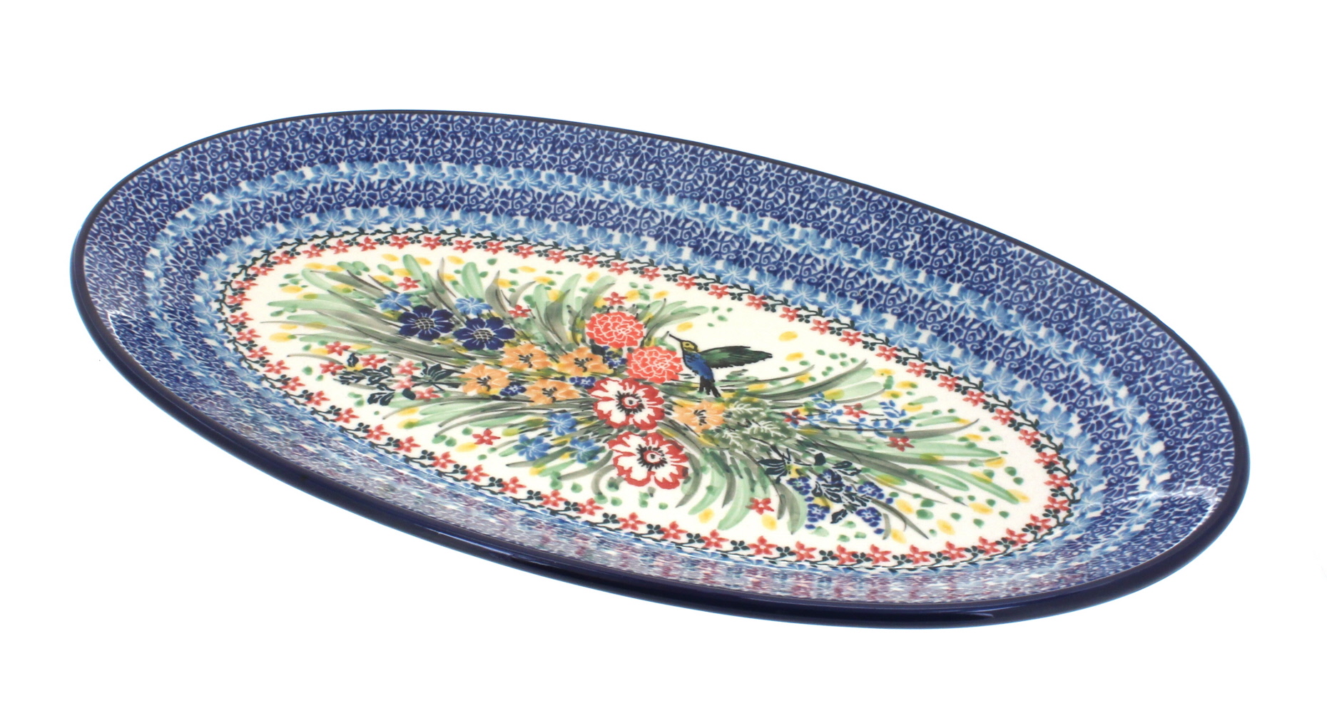 Blue Rose Polish Pottery | Hummingbird Oval Platter