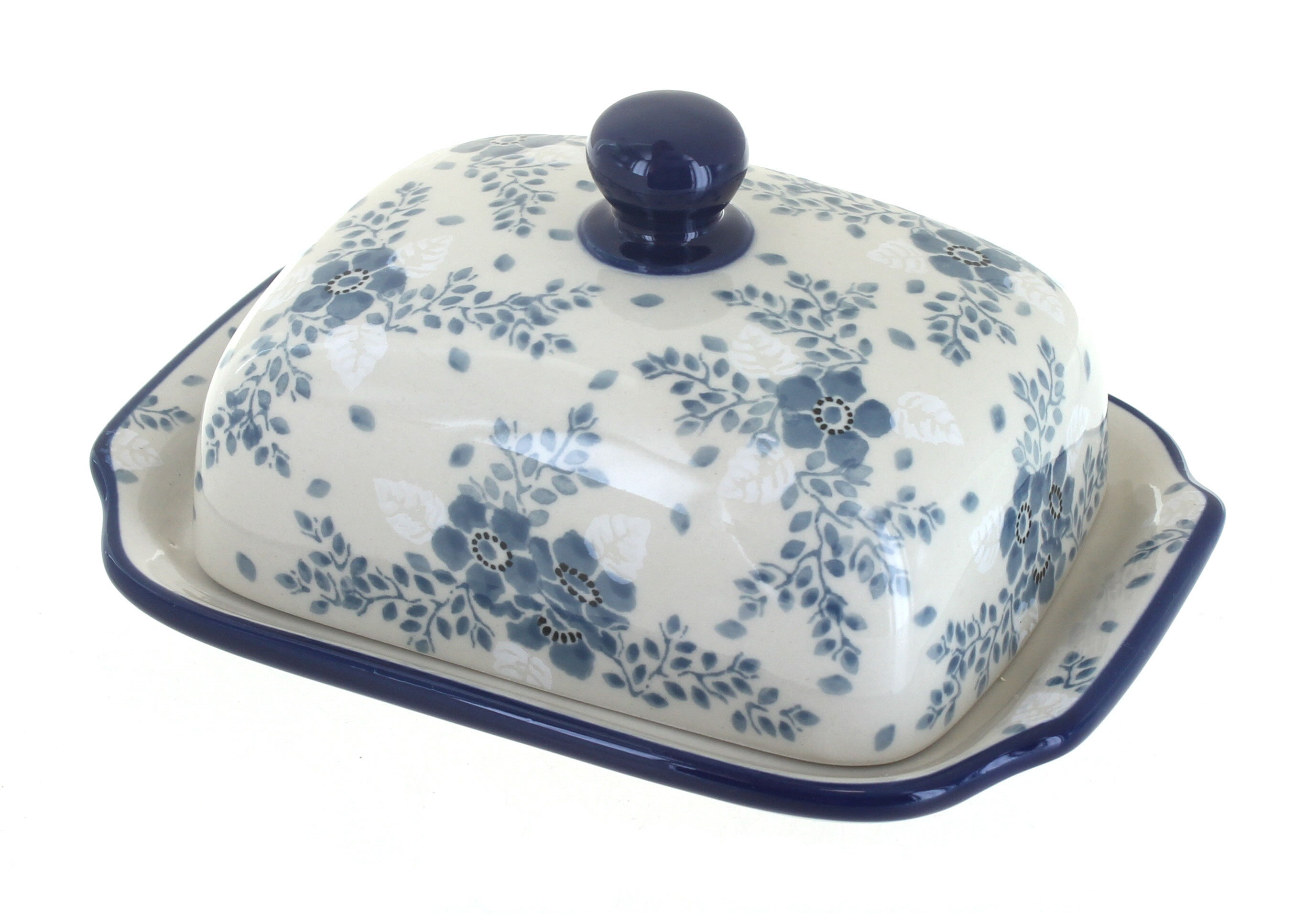 Blue Rose Polish Pottery | Blue Fleur Butter Dish