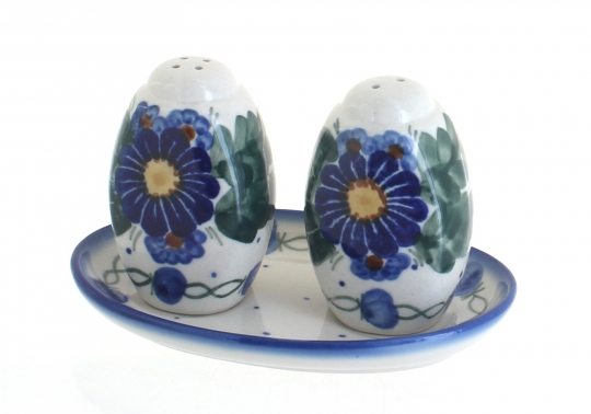 Flower Stoneware Salt & Pepper Shaker w/Tray