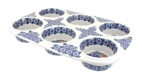 Blue Rose Polish Pottery Daisy Surprise Muffin Pan 