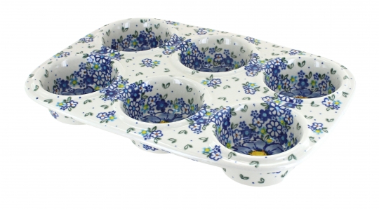 Blue Rose Polish Pottery  Spring Blossom Muffin Pan