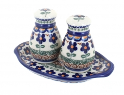 Aztec Flower Salt & Pepper Shakers with Tray