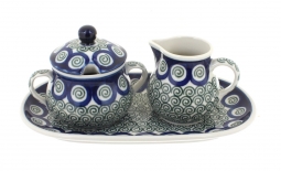 Peacock Swirl Small Cream & Sugar Set with Tray