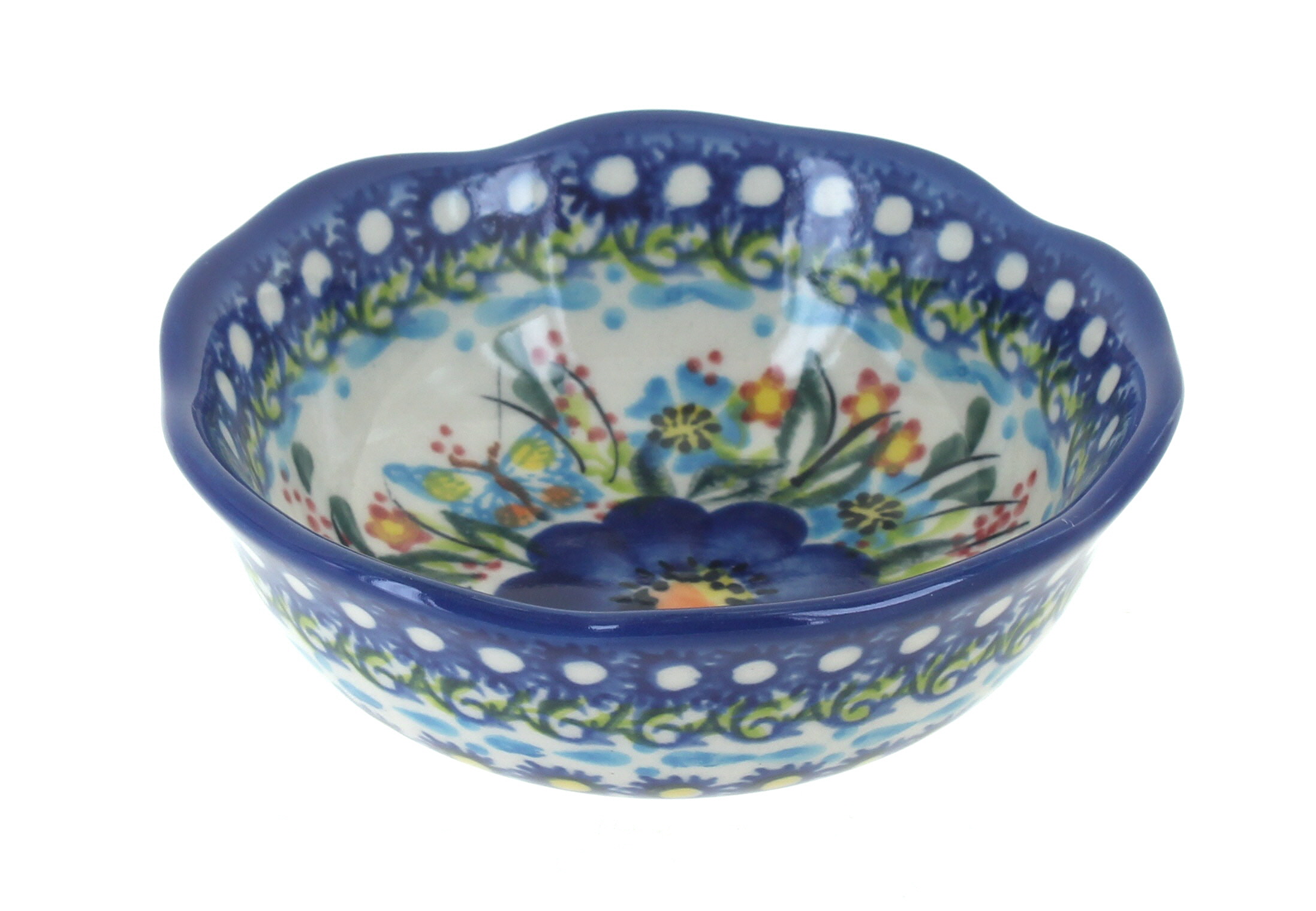 Blue Rose Polish Pottery | Garden of Blue Small Scallop Bowl