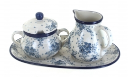 Blue Fleur Large Cream & Sugar Set with Tray