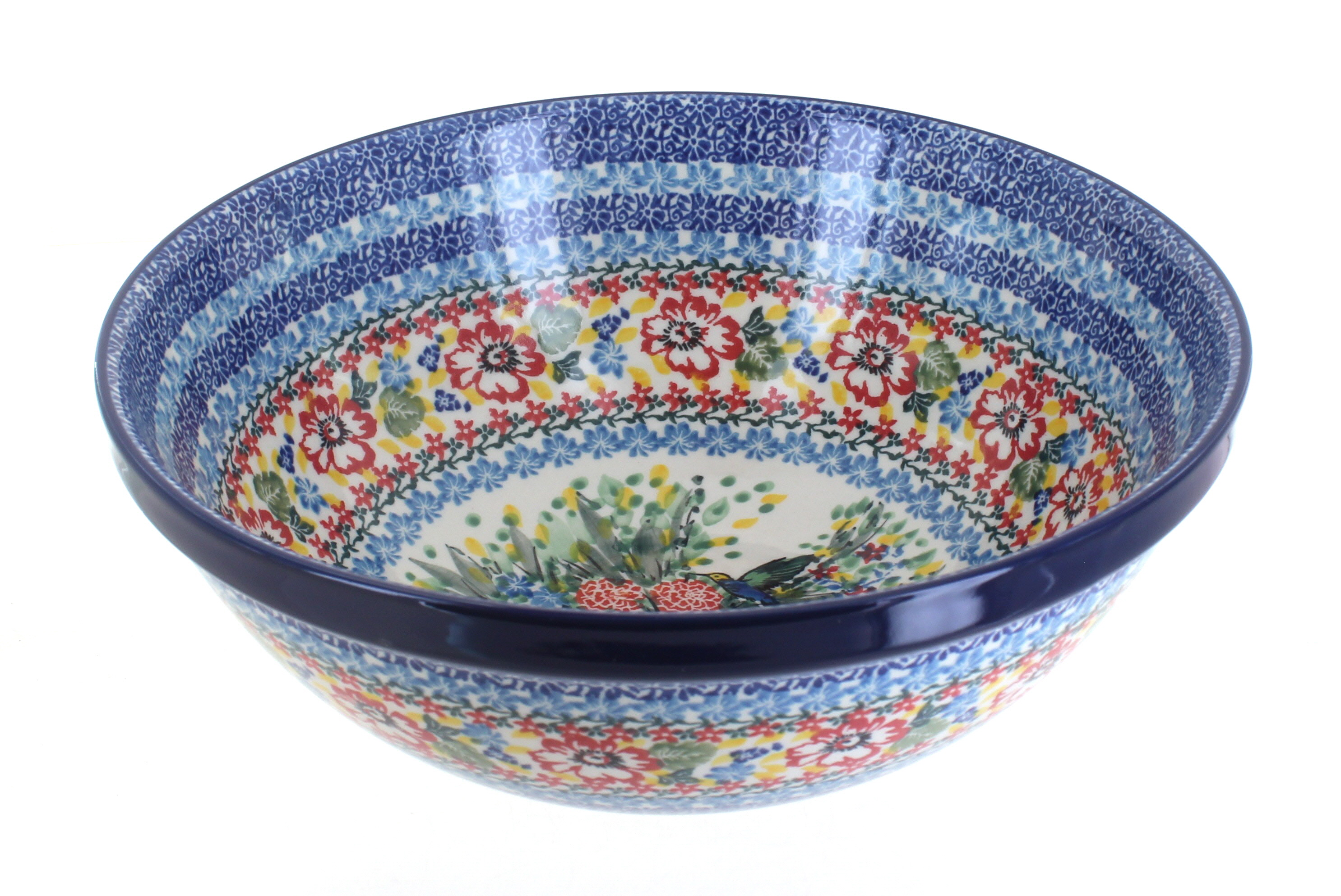 Blue Rose Polish Pottery | Hummingbird Large Serving Bowl