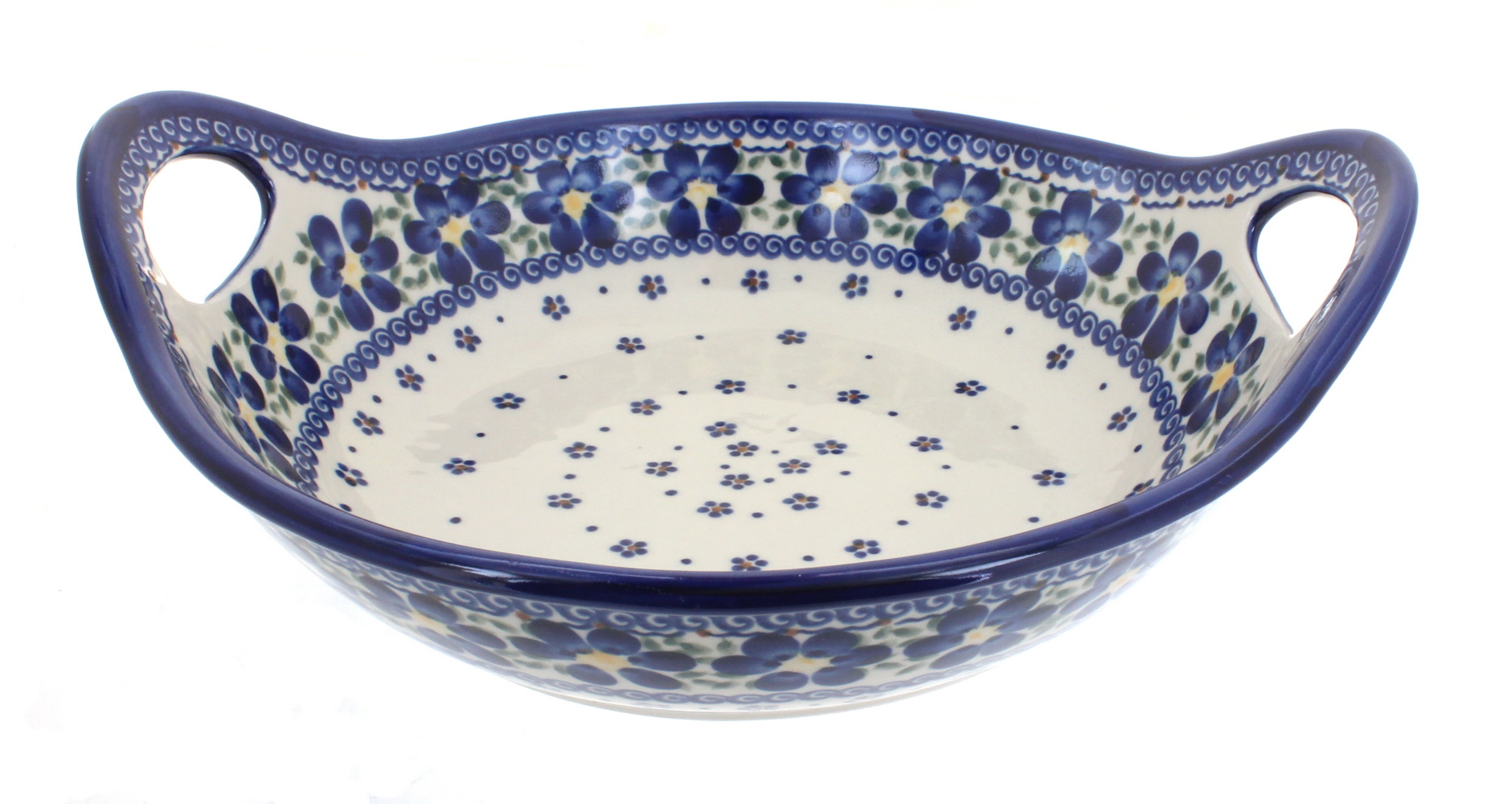 Blue Rose Polish Pottery | Spring Blossom Deep Bowl With Handles