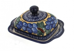 Grapes Square Butter Dish with Cobalt Trim